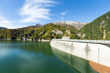 Fototapeta na wymiar Reservoir of Kurobe dam in Japan