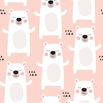 seamless pastel polar bear pattern vector illustration