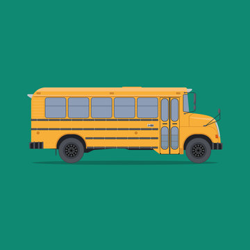 Isolated school bus in flat style. Side view.