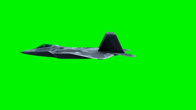 F-22 Fighter Jet, flying over city on green screen