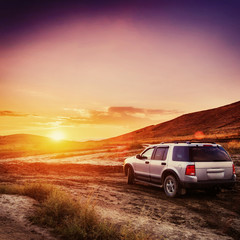 Fototapeta premium car at sunset
