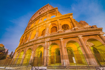 Dusk view of Colosseum in Rome, Italy