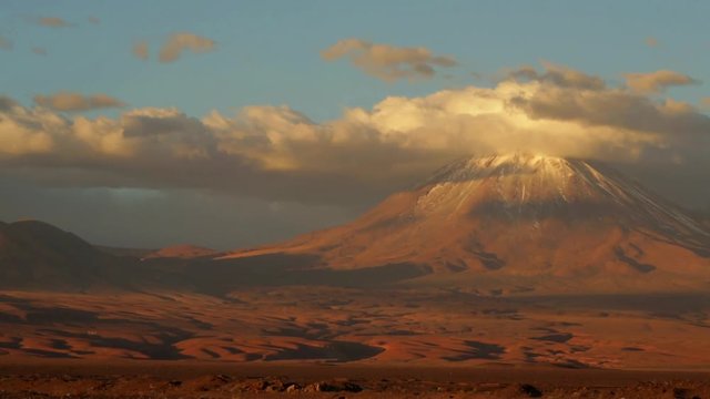 Licancabur Vulcano at Atacama Desert in Chile. .The volcano dominates the landscape of the Salar (is the largest salt flat in Chile) of Atacama area. Beautiful landscape.