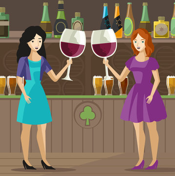 two girls toasting with wine on irish pub