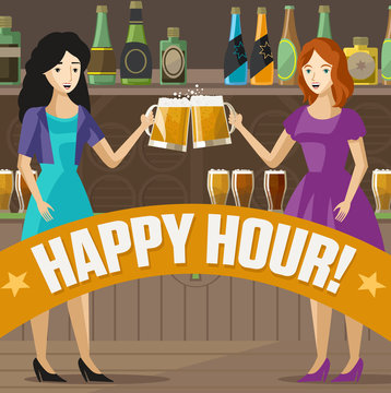 two girls toasting with craft beer on irish pub poster