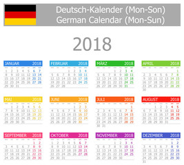 2018 German Type-1 Calendar Mon-Sun on white background