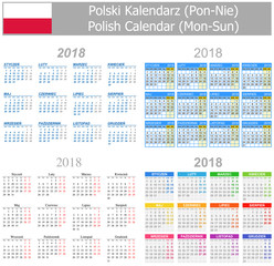2018 Polish Mix Calendar Mon-Sun on white background