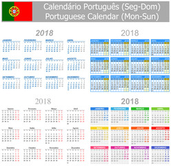 2018 Portuguese Mix Calendar Mon-Sun on white background
