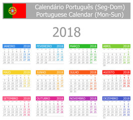 2018 Portuguese Type-1 Calendar Mon-Sun on white background