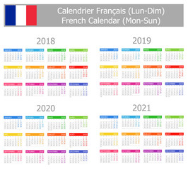 2018-2021 French Type-1 Calendar Mon-Sun on white background