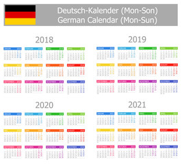 2018-2021 German Type-1 Calendar Mon-Sun on white background