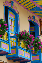 colourful colonial balconies in Colombia