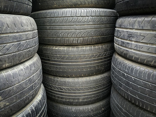 Old used tires stack background