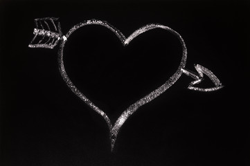 heart pierced by an arrow on the blackboard 