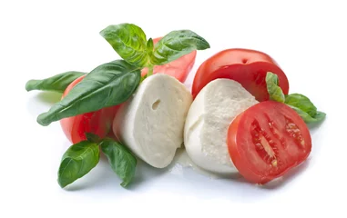 Foto op Plexiglas  mozzarella with tomato and basil isolated on white © Igor Normann