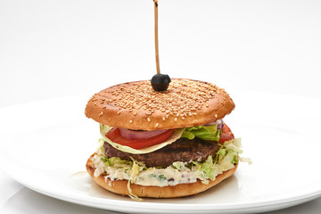 close up of kebab sandwich on white background..