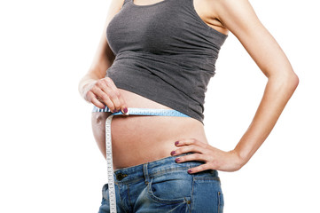 Pregnant female measuring belly, body part, child care, tummy si