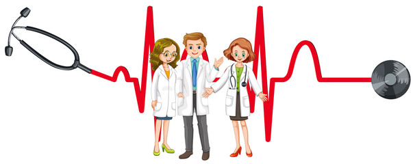 Three doctors and stethoscope