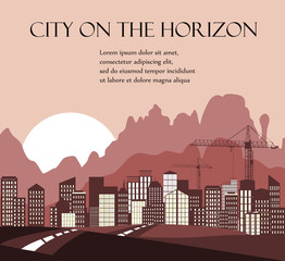 Obraz premium Urban background. Road to city. Mountains on the horizon