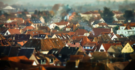 Obraz premium Obernai aerial view on winter sunset