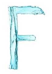 Fototapeta na wymiar Water splash letter F with light blue color