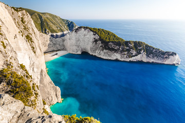 Amazing Navagio beach with shipwreck on Zakynthos island. Ionian sea, Greece.