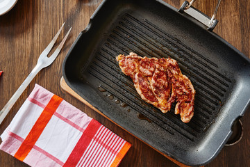 Cooked meat on grill pan