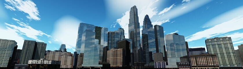 Fototapeta premium Panorama of a modern city. Skyscrapers and sky.