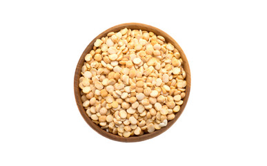 Yellow peas in a wooden bowl