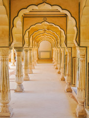 Columned marble hall at Amber Fort, Jaipur, Rajasthan, India