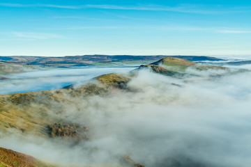The great ridge covered in morning mist as viewed from Mam Tor, Hope Valley, Peak District