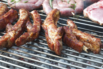 Delicious pork meat on the grill
