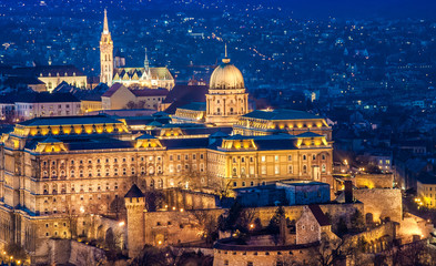 Buda Castle and the Castle District in the Evening, Budapest, Hungary.
