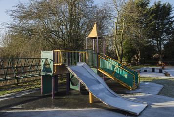 Too Cold For Playtime/ A children's play area on a freezing cold morning in England, UK