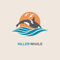 symbol of killer whale and sea wave