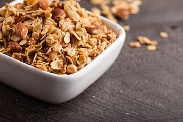 Homemade Nutty Cinnamon Granola with Honey close shot