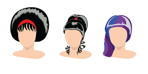 Icons . Haircut of the hair. Hair extensions. The color of the hair.Vector illustration.