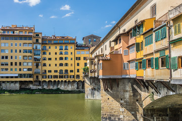 Bridge Ponte Vecchio (1345) on Arno River in Florence, Italy.