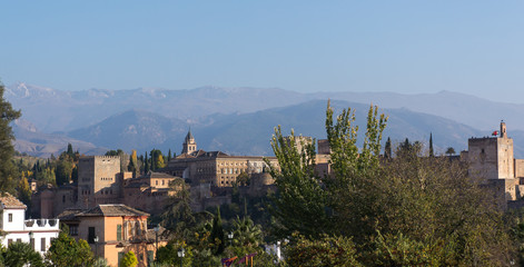 Fototapeta na wymiar Alhambra Granada, Spain. Sierra Nevada mountains at the background, panoramic views from a viewpoint