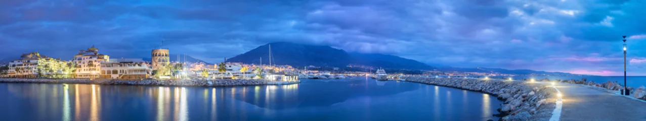 Acrylic prints Port Panorama of Marbella from Puerto Banus at dusk
