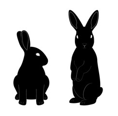 Hasen Icons Schwarz - Ostern, Hasen, Kaninchen, zur Seite guckend, m&auml;nnchen