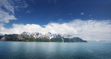 Mountains meet sea at the entrance to Glacier Bay National Park, Alaska