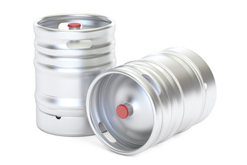 Beer metallic kegs closeup, 3D rendering