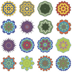  Set of faleidoscope flower mandalas.