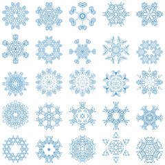 Set of blue vector snowflakes