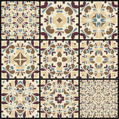 Set of nine seamless pattern white colorful ornaments.