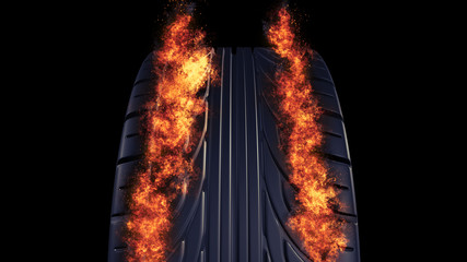 Reifen mit Flammen nach Burnout