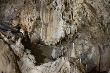 Fantastic extraordinary natural speleothem in big cave in New Athos, Abkhazia
