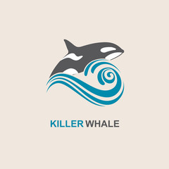 symbol of killer whale and sea wave