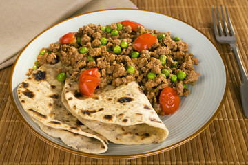 Lamb Keema Curry with Peas and Chapati